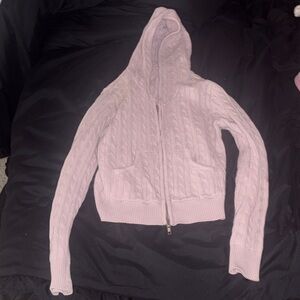 Light Pink Cable Knit Zip-Up Hoodie